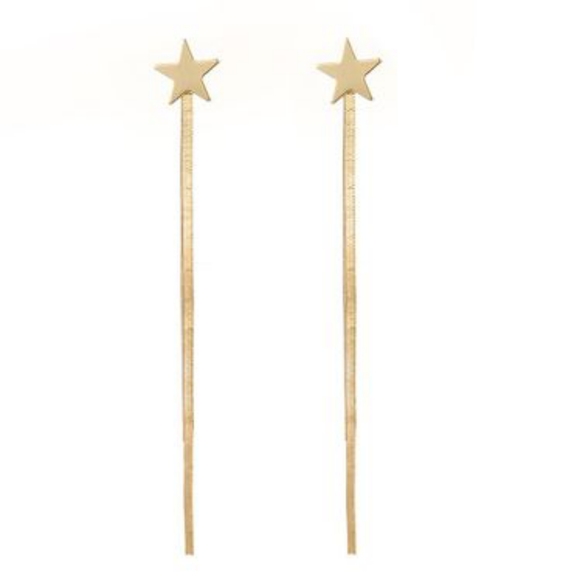 Gold Drop Pentagram Star Post Earrings - Picture 4 of 6
